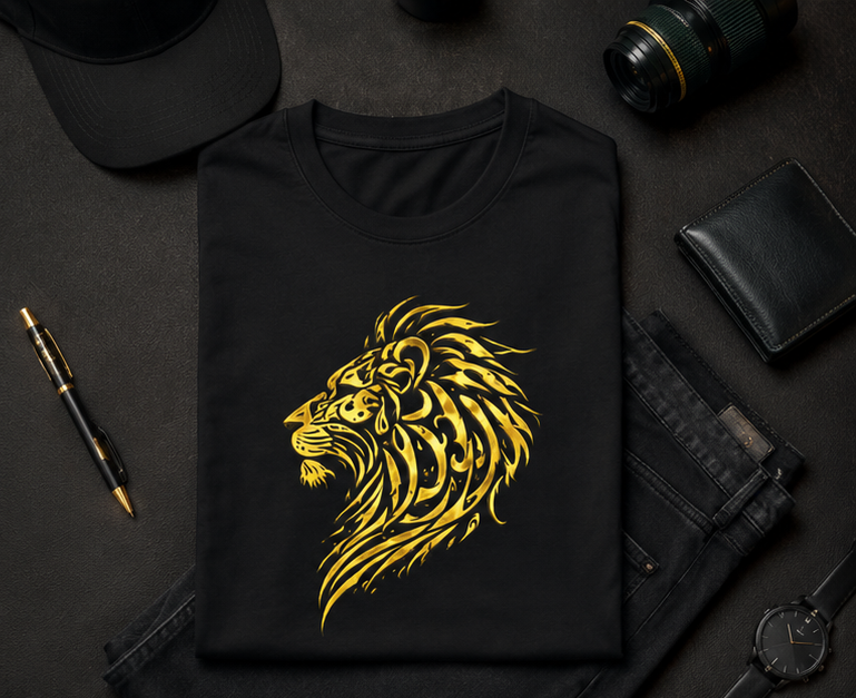 Lion Head Graphic T-Shirt — Yellow Stylized Pride Tee
