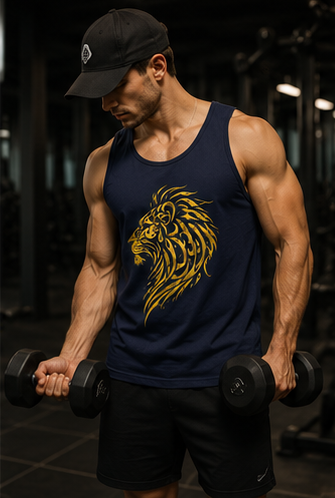 Lion Head Graphic Tank Top — Gold Tribal Mane Design