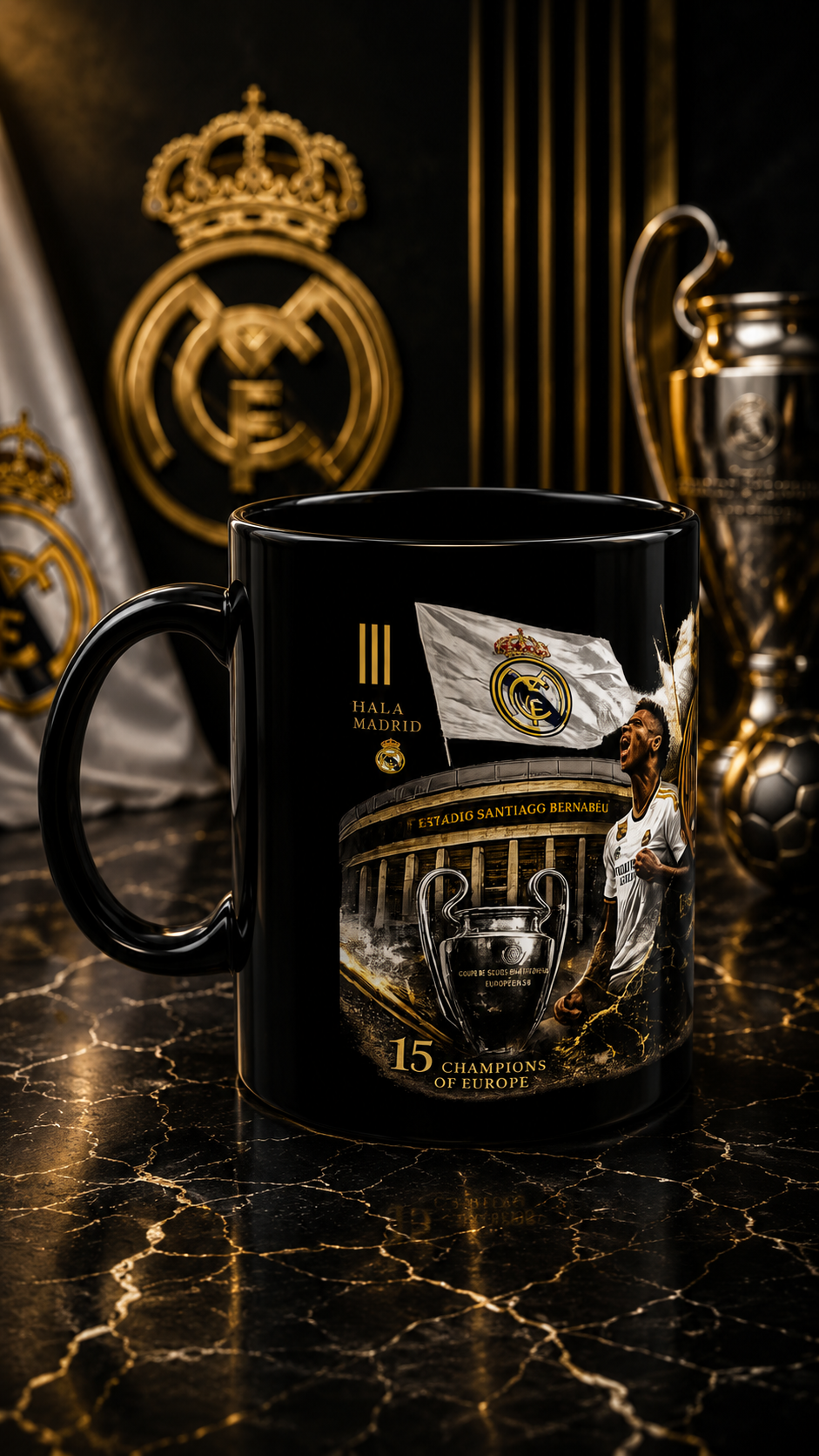 Real Madrid Black Coffee Mug — Soccer Fan Gift (Nala Madrid Design)