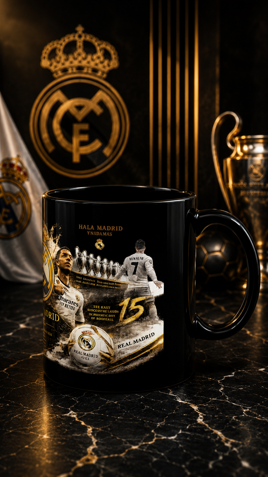 Real Madrid Black Coffee Mug — Soccer Fan Gift (Nala Madrid Design)