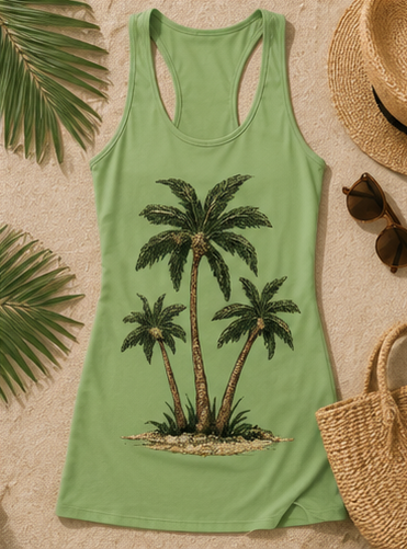 Palm Tree Racerback Dress — Tropical Beach Print Women's Dress