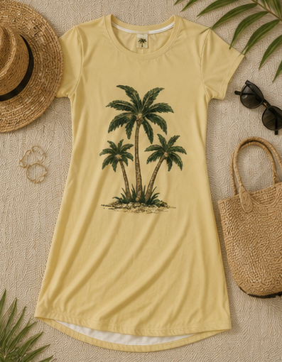 Palm Tree T-Shirt Dress — Tropical Beach Vacation Sundress