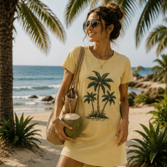 Palm Tree T-Shirt Dress — Tropical Beach Vacation Sundress