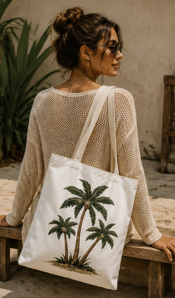 Palm Tree Tote Bag — Tropical Beach Canvas Tote for Summer, Vacation & Everyday Use