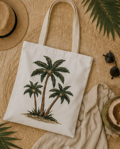 Palm Tree Tote Bag — Tropical Beach Canvas Tote for Summer, Vacation & Everyday Use