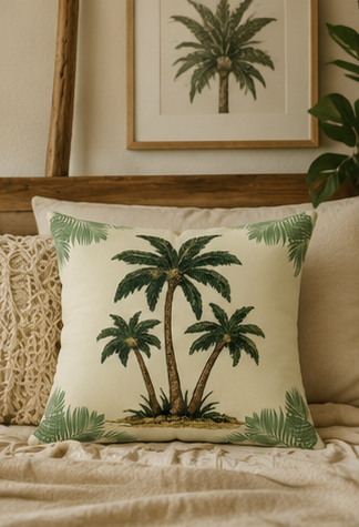 Palm Tree Decorative Pillow — Tropical Beach Accent Cushion