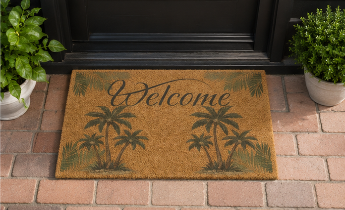 Welcome Palm Doormat — Tropical Coir Entrance Mat