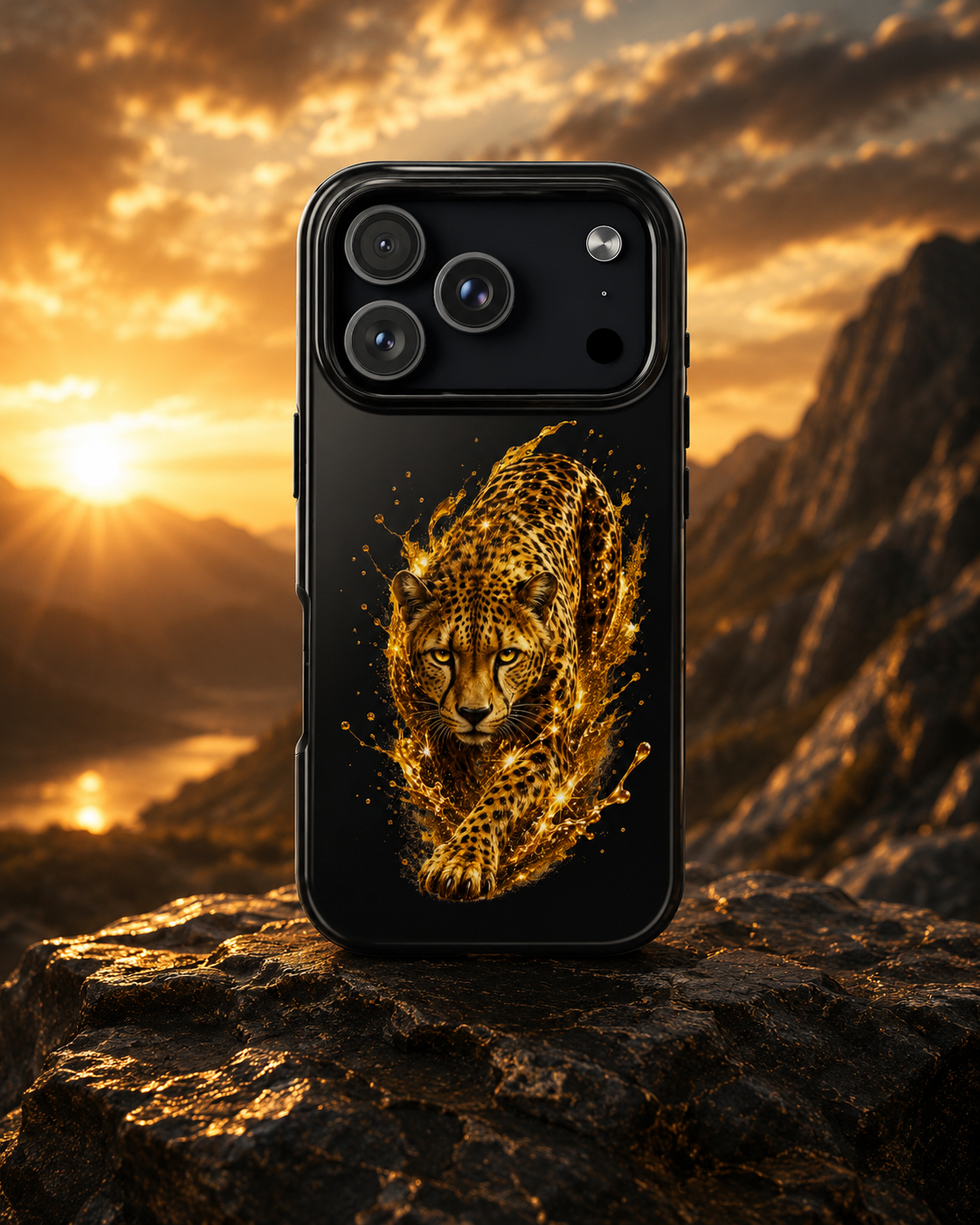 Golden Cheetah Tough Phone Case — Fierce Splash Design, Protective iPhone Cover