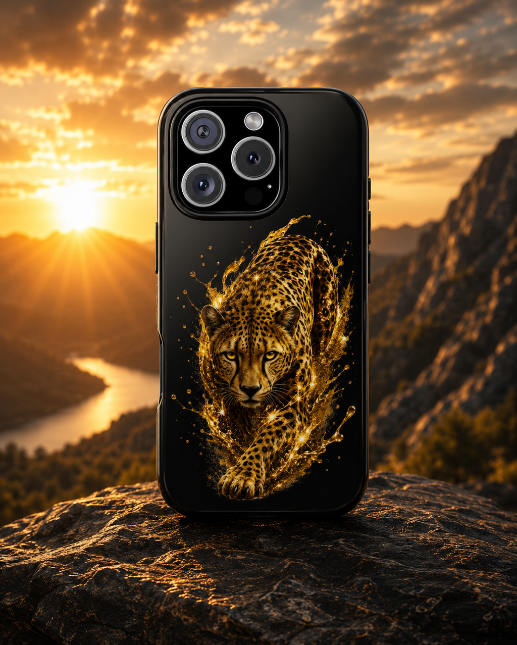Golden Cheetah Tough Phone Case — Fierce Splash Design, Protective iPhone Cover