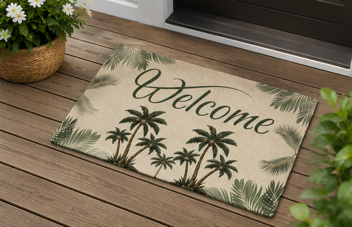Welcome Palm Doormat — Tropical Polyester Welcome Mat