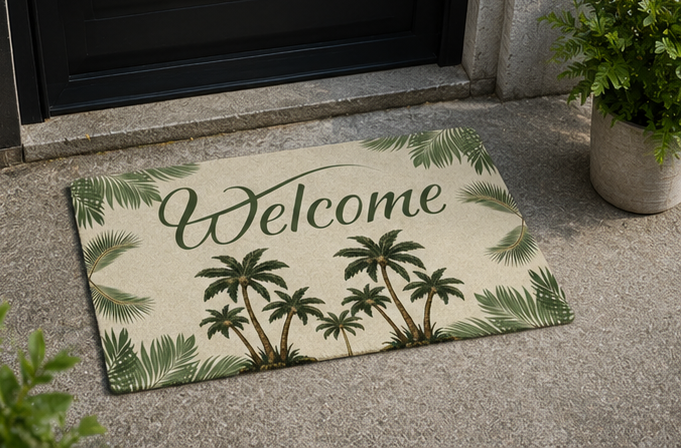 Welcome Palm Doormat — Tropical Polyester Welcome Mat