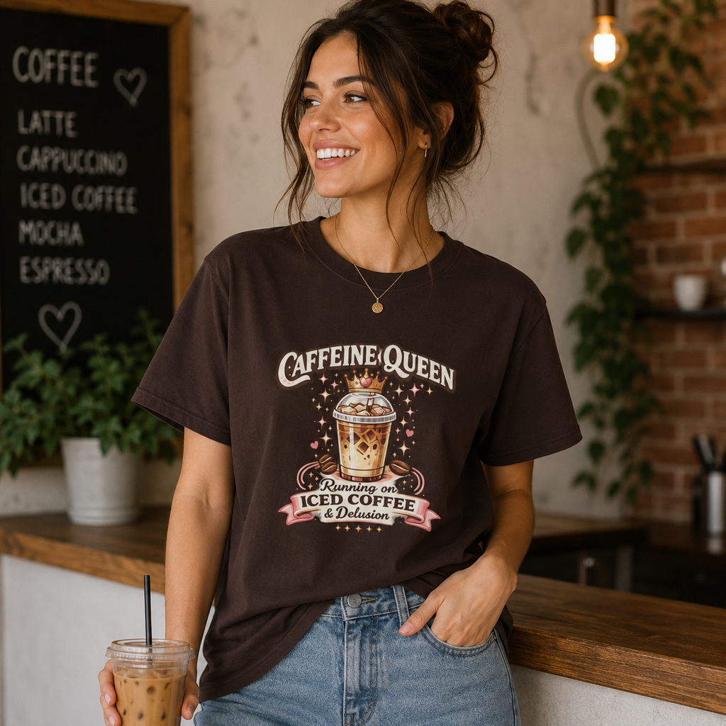 Caffeine Queen Iced Coffee Graphic T-Shirt | Coffee Lover Tee