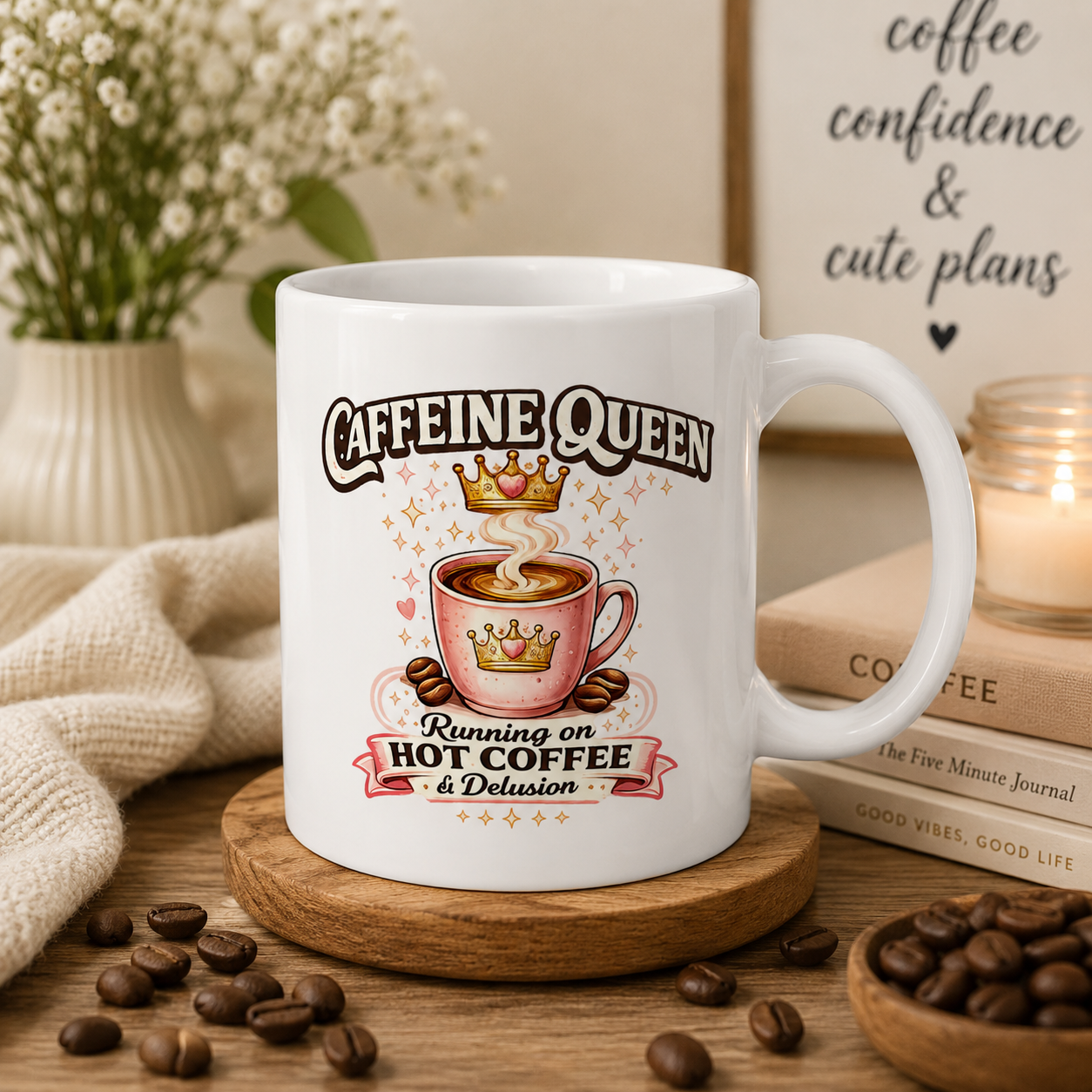 Caffeine Queen Mug | Running on Hot Coffee & Delusion
