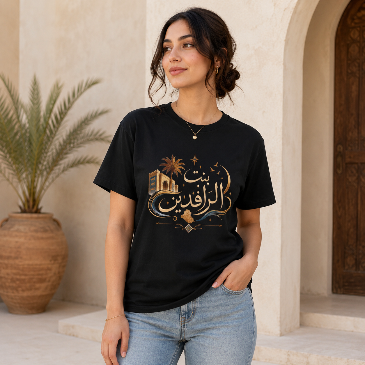 Arabic Calligraphy Tee — بنت الرافدين (Daughter of the Two Rivers)