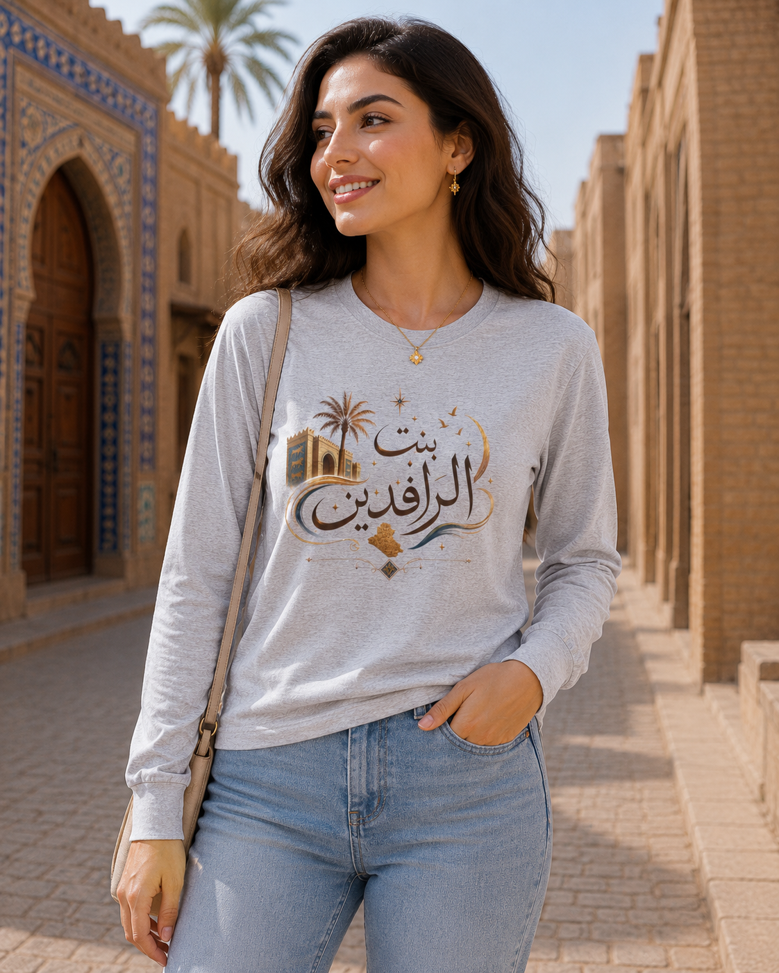 Long Sleeve — بنت الرافدين Arabic Calligraphy Tee (Iraqi Pride)
