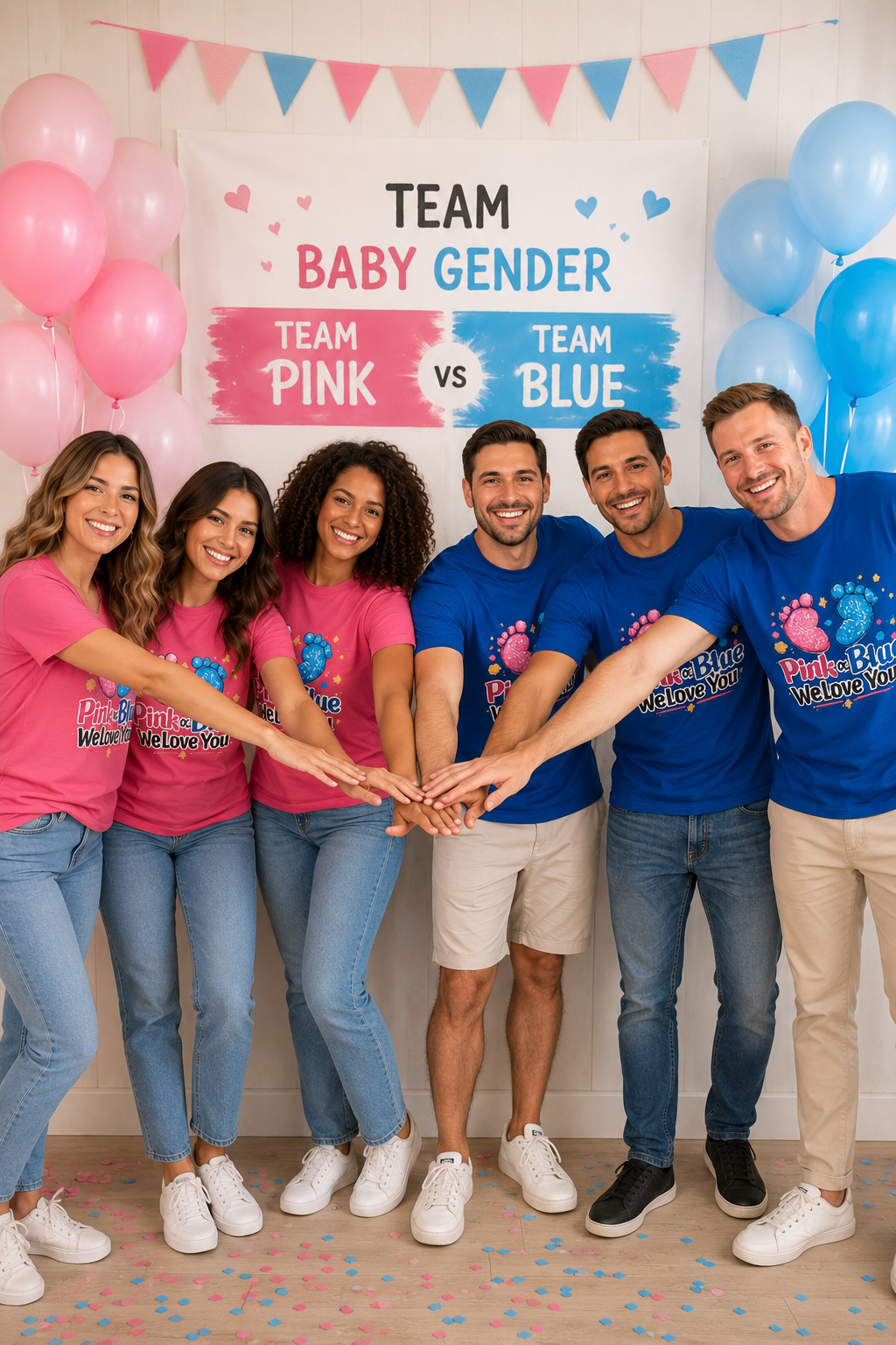 Gender Reveal Baby Footprint T-Shirt — "Pink & Blue We Love You"