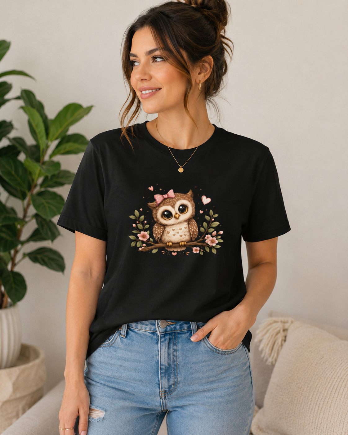 Cute Owl T-Shirt for Women | Adorable Owl Graphic Tee | Owl Lover Gift | Floral Owl Shirt | Cottagecore Animal Tee