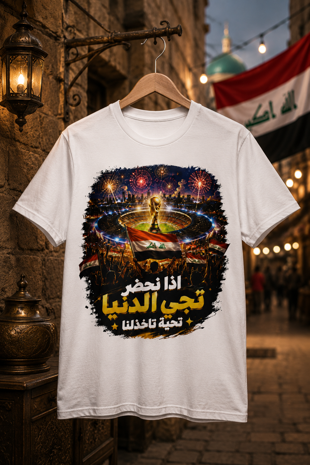 T-Shirt — Football World Cup Celebration Design with Arabic Text