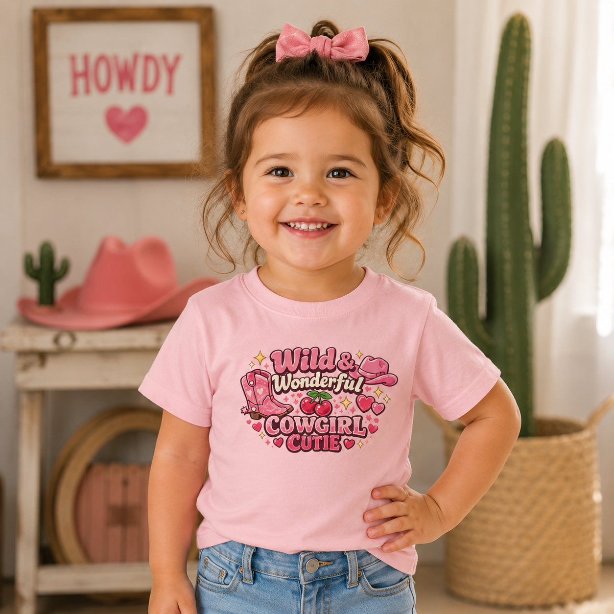 Wild & Wonderful Cowgirl Cutie Toddler Tee — Pink Heart Western Baby Shirt