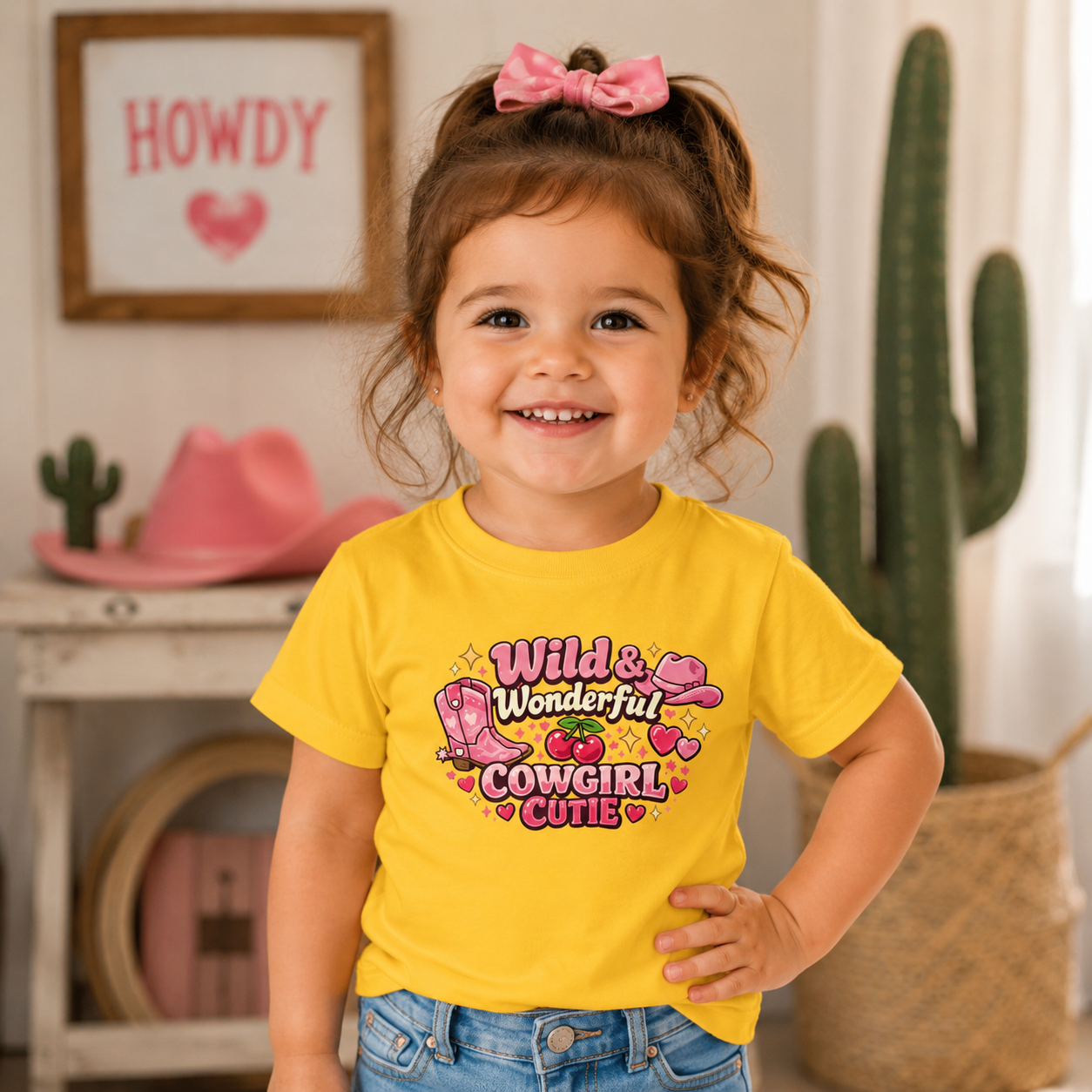 Wild & Wonderful Cowgirl Cutie Toddler Tee — Pink Heart Western Baby Shirt