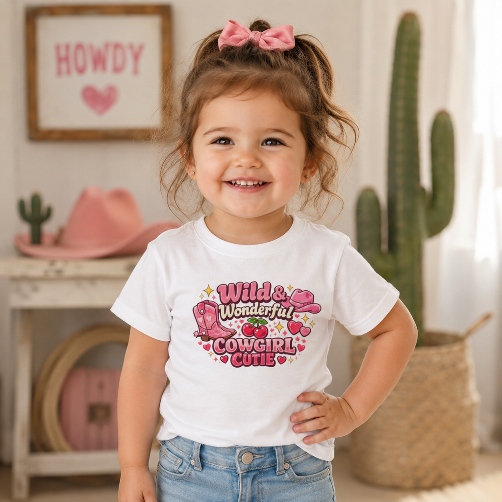 Wild & Wonderful Cowgirl Cutie Toddler Tee — Pink Heart Western Baby Shirt
