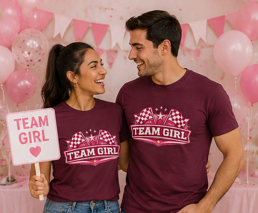 Team Girl Racing T Shirt | Pink Checkered Flags Star Emblem