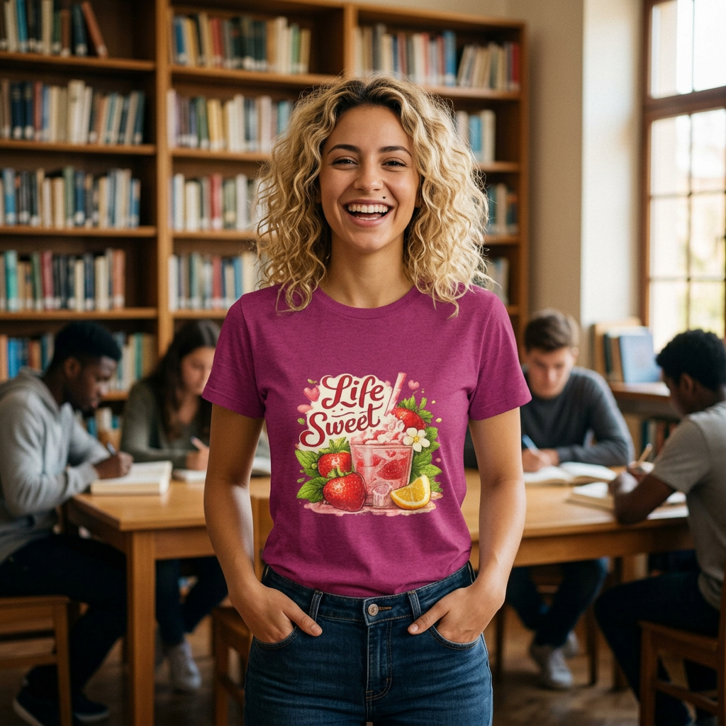 T-Shirt — "Life Sweet" Strawberry Lemonade Graphic Tee