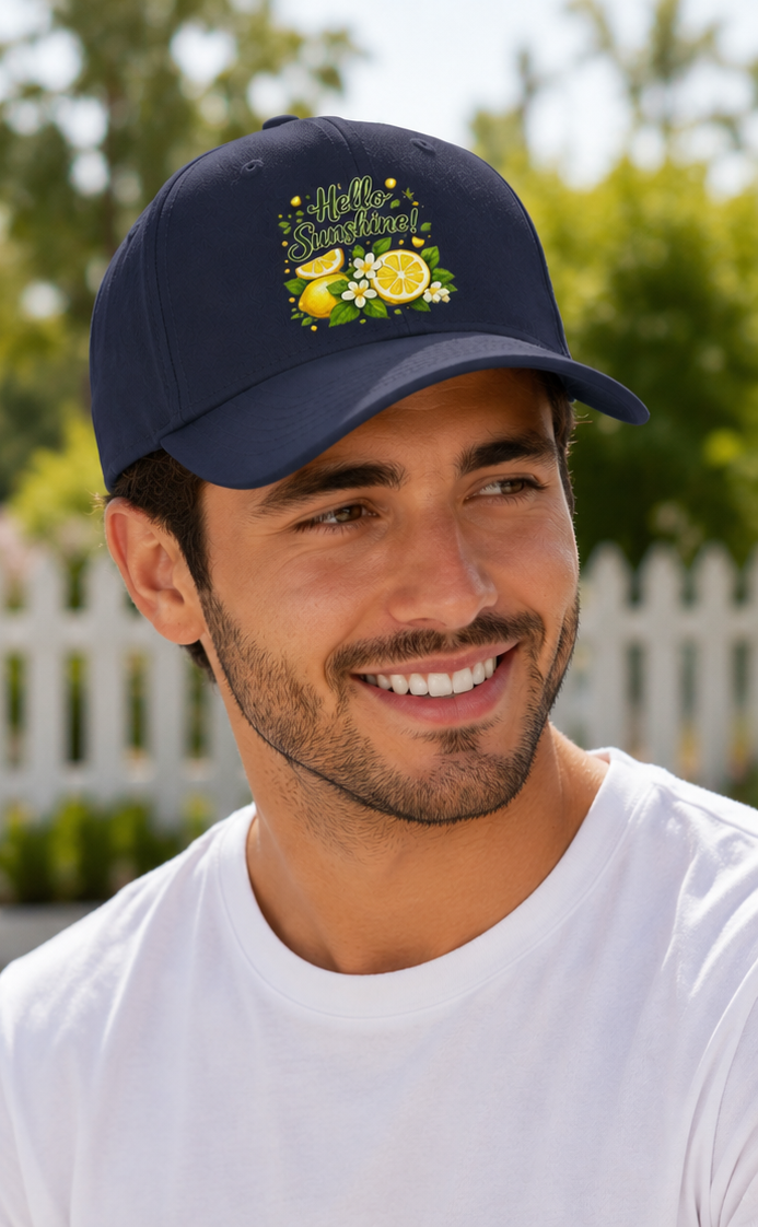 Hello Sunshine Lemon Dad Hat — Bright Floral Baseball Cap