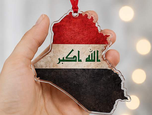 Iraq Flag Acrylic Ornament — Custom Cut Map-Shaped Holiday or Patriotic Keepsake