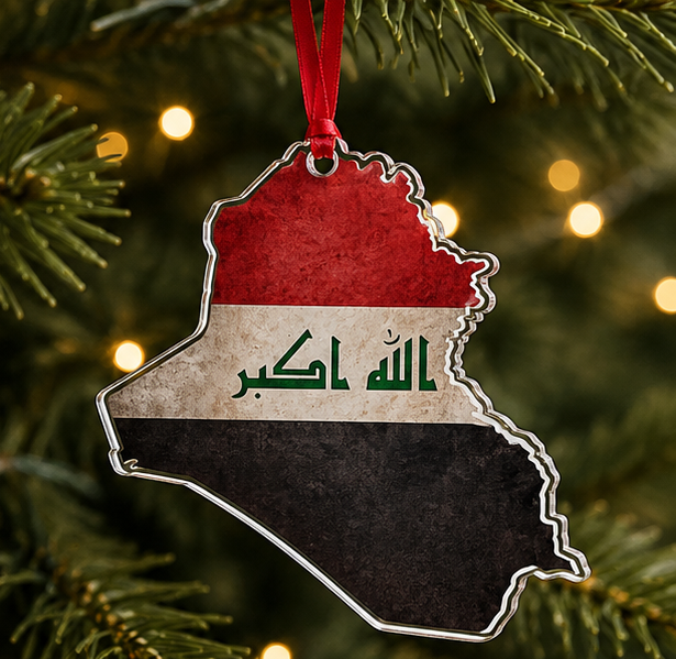 Iraq Flag Acrylic Ornament — Custom Cut Map-Shaped Holiday or Patriotic Keepsake