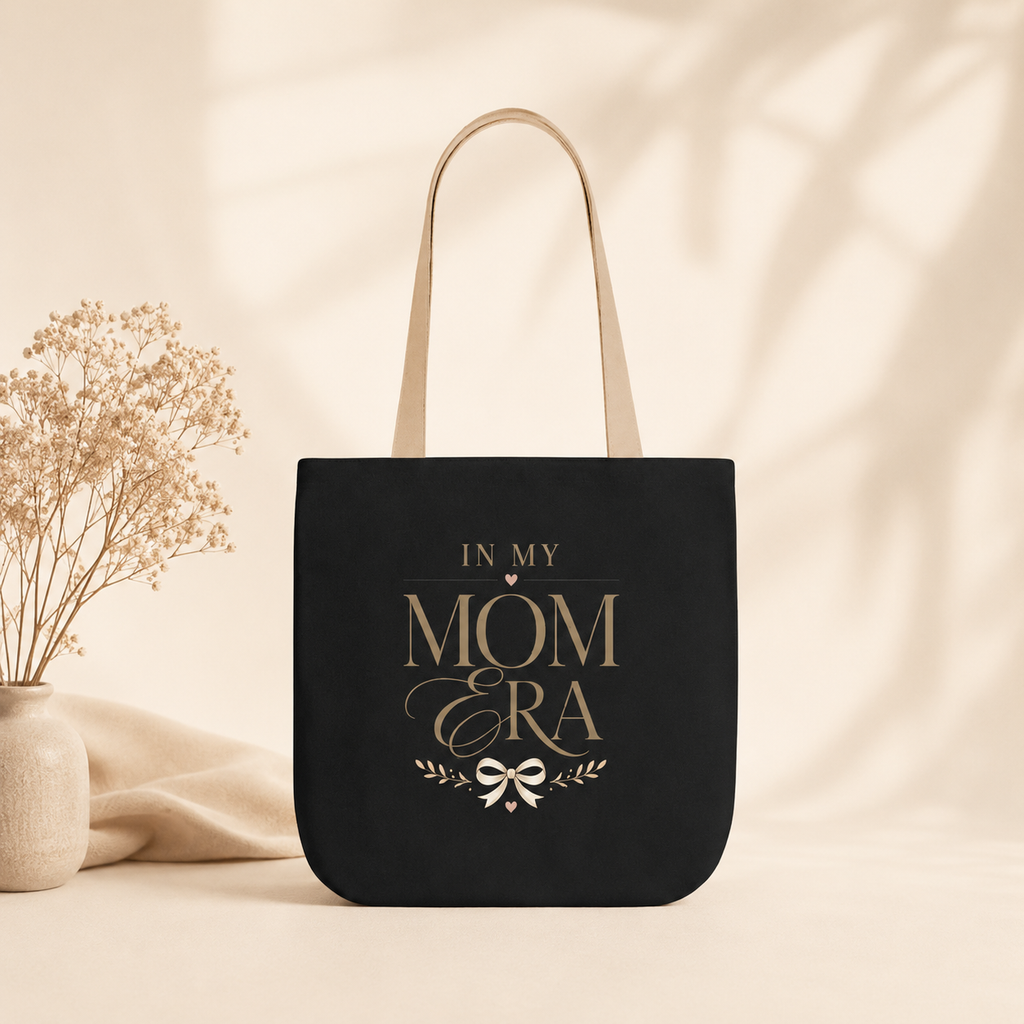Tote Bag — “In My Mom Era” Elegant Gold Script Canvas Tote