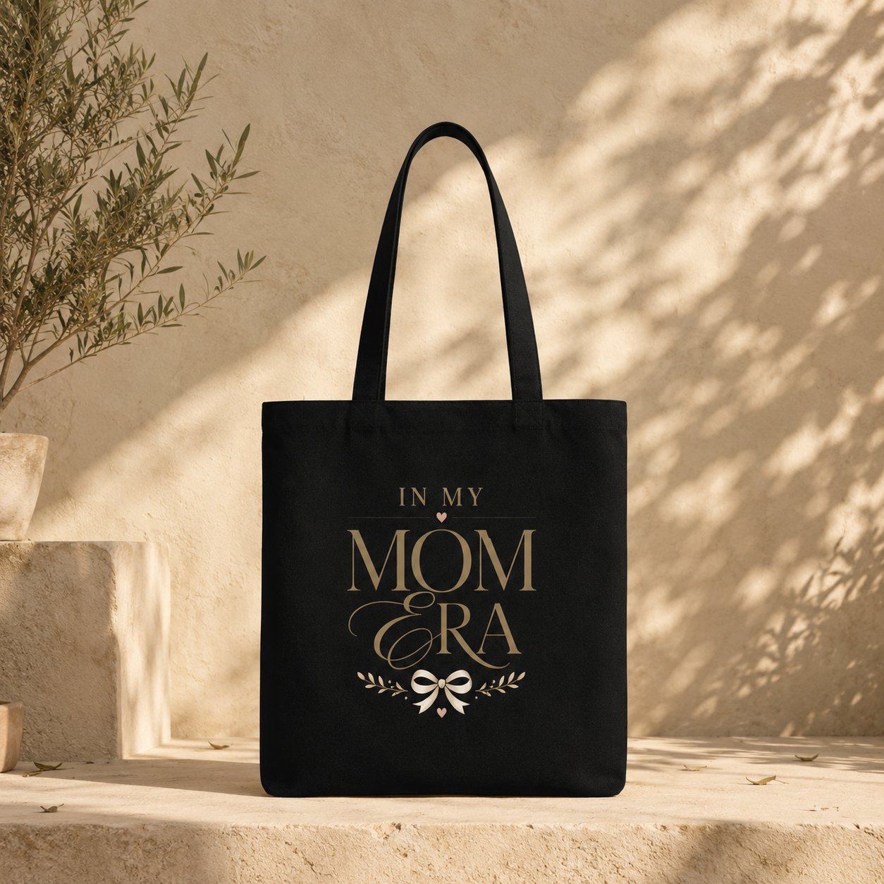 Tote Bag — “In My Mom Era” Elegant Gold Script Canvas Tote