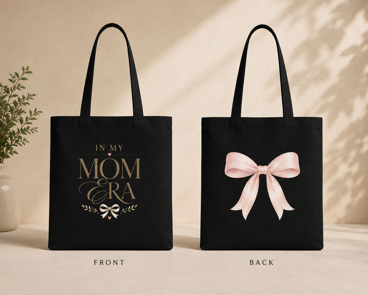 Tote Bag — “In My Mom Era” Elegant Gold Script Canvas Tote
