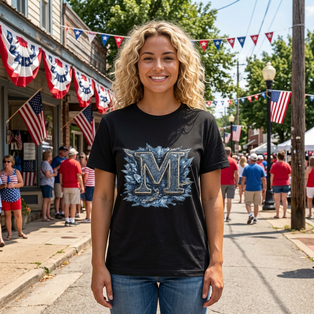 Ice Crest 'M' T-Shirt — Frosted Monogram Graphic Tee