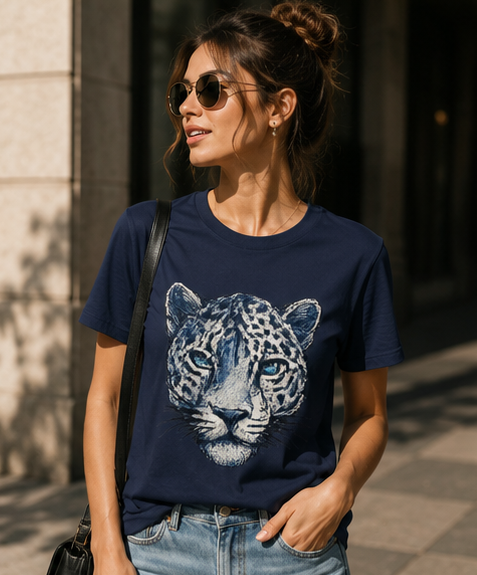 Leopard Face T-Shirt — Realistic Blue-Eyed Big Cat Graphic Tee