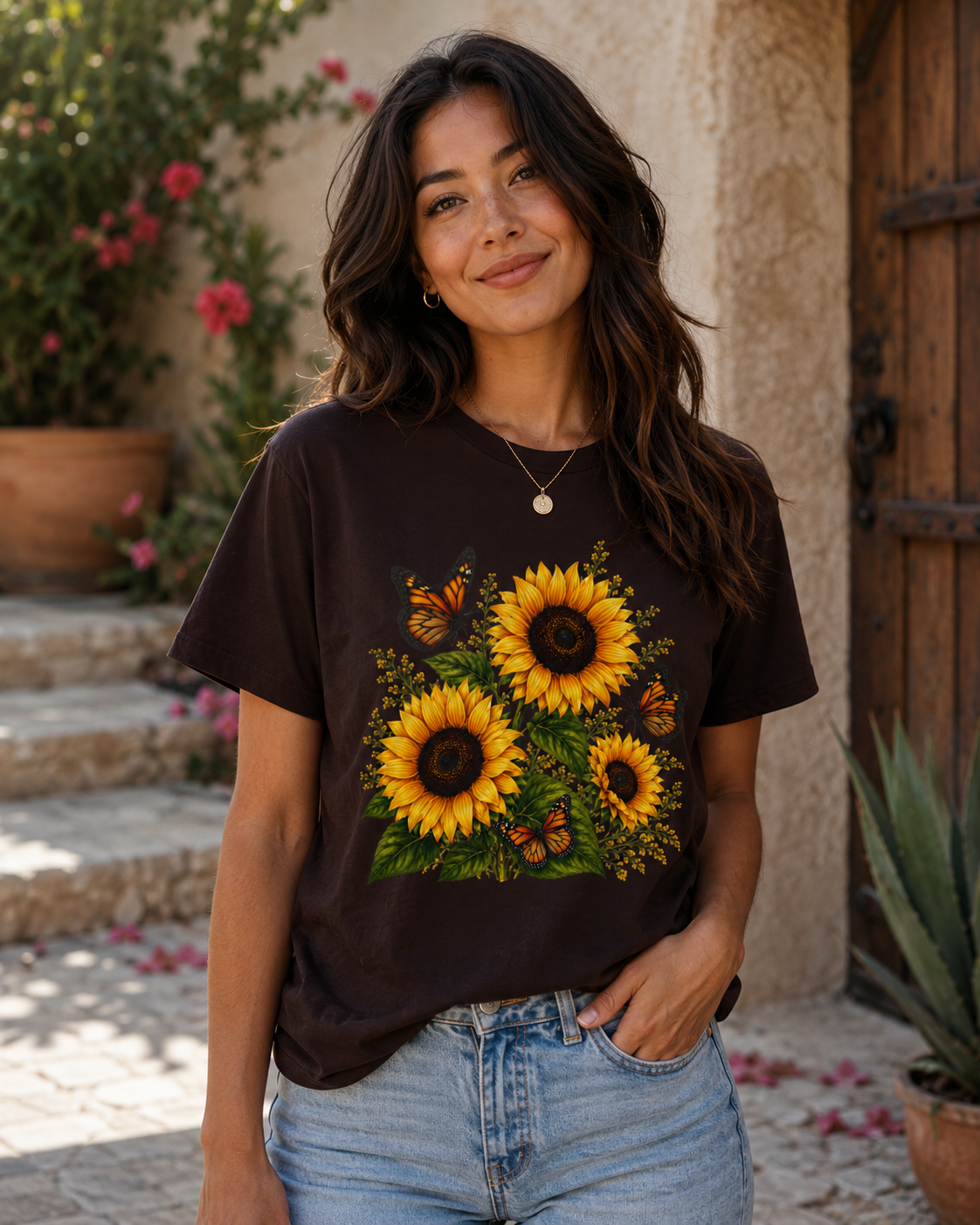 Sunflower & Monarch Butterfly T-Shirt — Floral Summer Tee