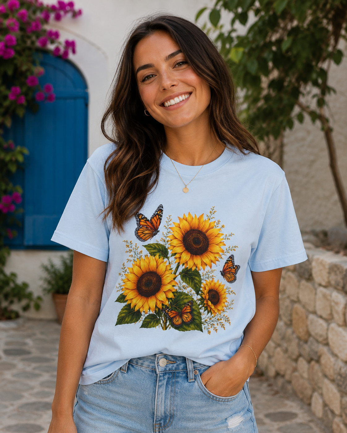 Sunflower & Monarch Butterfly T-Shirt — Floral Summer Tee