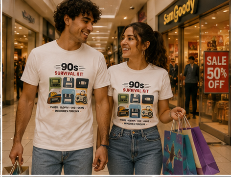 90s Survival Kit T-Shirt — Retro Cassette, Floppy & VHS Nostalgia Tee