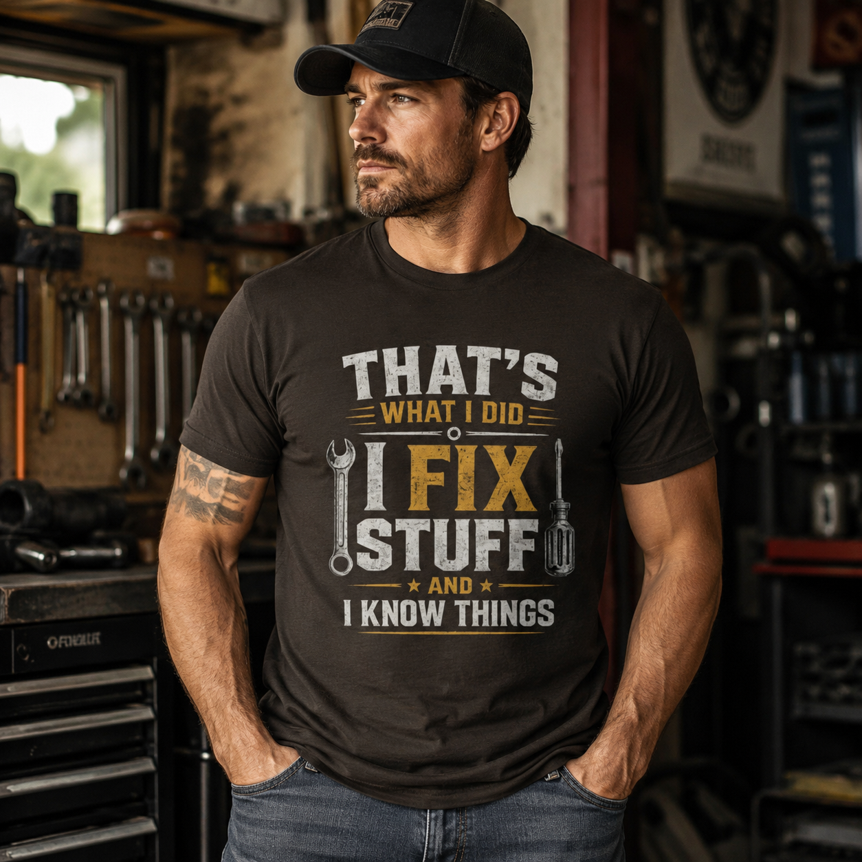 Fix Stuff I Know Things T-Shirt — Funny Mechanic / Handyman Tee