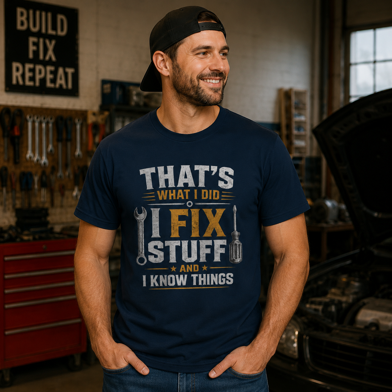 Fix Stuff I Know Things T-Shirt — Funny Mechanic / Handyman Tee