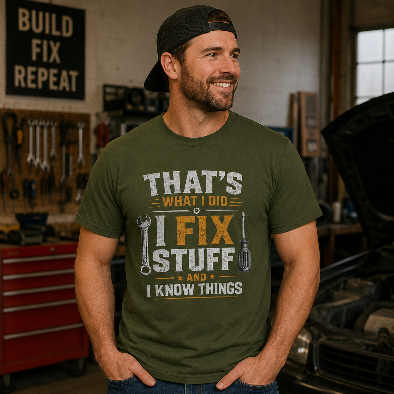 Fix Stuff I Know Things T-Shirt — Funny Mechanic / Handyman Tee