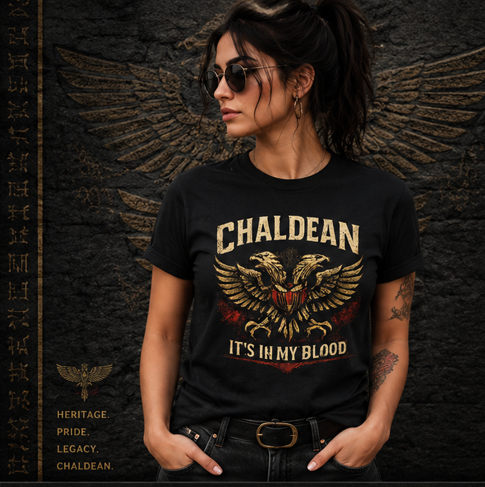 Chaldean Heritage T‑Shirt — "Chaldean It's In My Blood" Patriotic Eagle Tee
