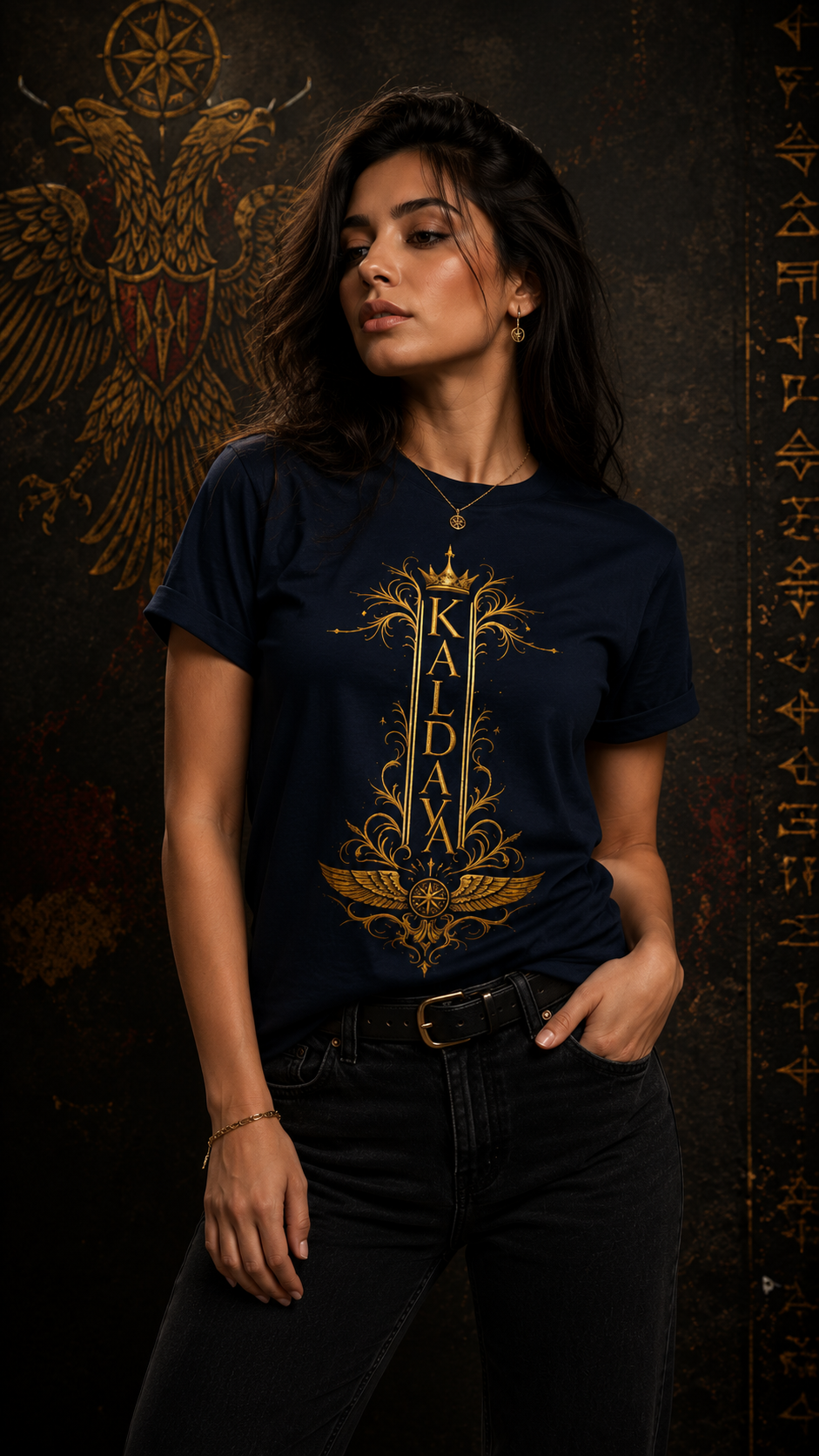 Kailani Vertical Gold Crown T-Shirt — Personalized Tropical Name Tee