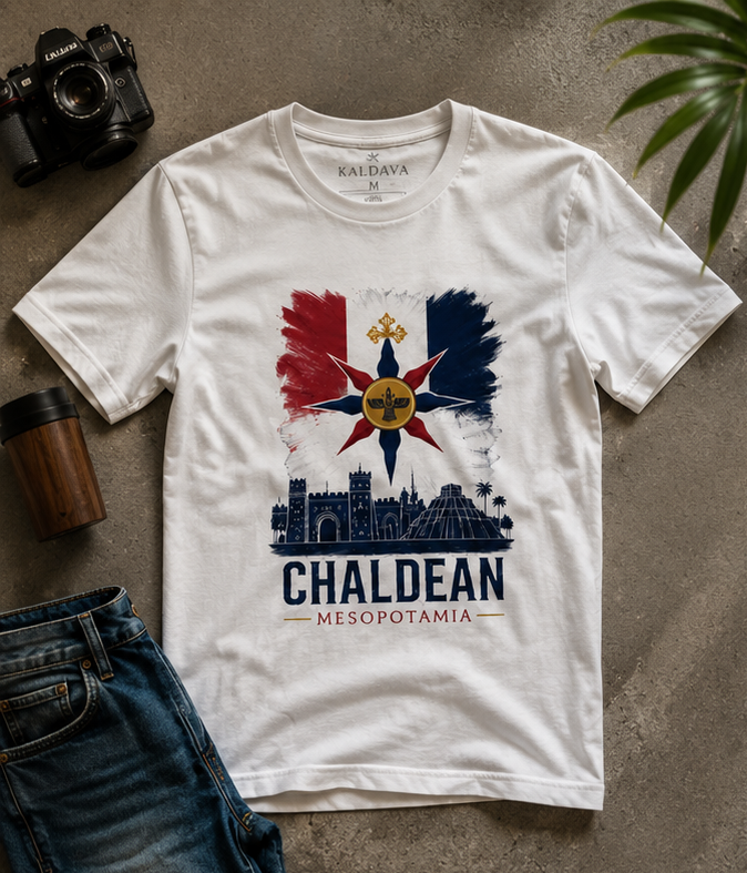 Chaldean Heritage T-Shirt — Mesopotamia Cross Flag Design
