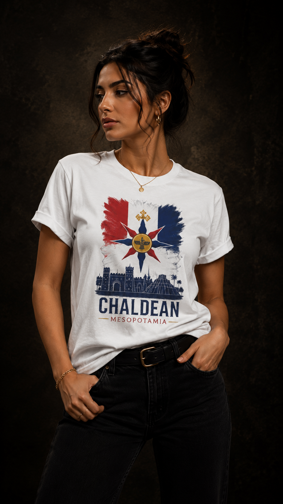 Chaldean Heritage T-Shirt — Mesopotamia Cross Flag Design