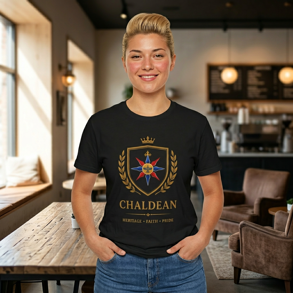 Chaldean Heritage T-Shirt — Crowned Emblem with Star & Laurel