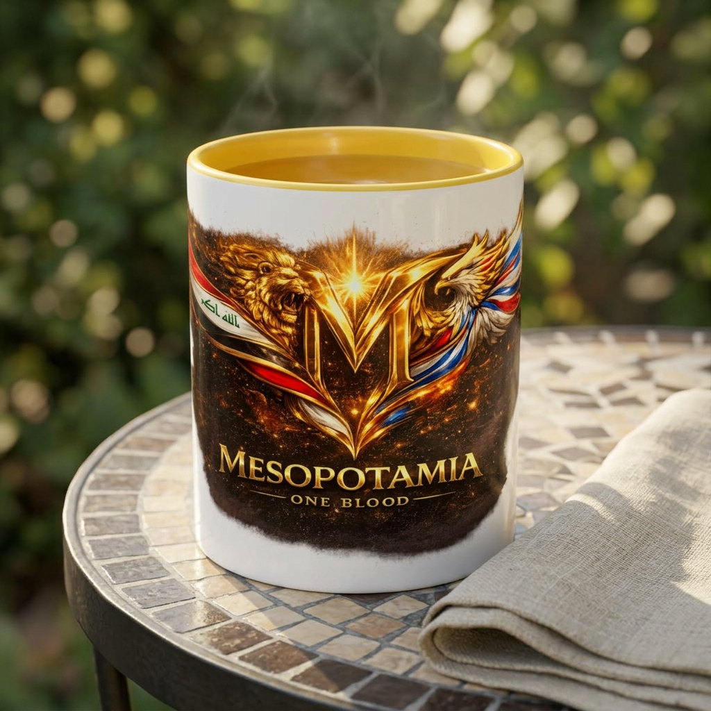 Mesopotamia "One Blood" Accent Coffee Mug – Patriotic Golden Emblem (11oz)