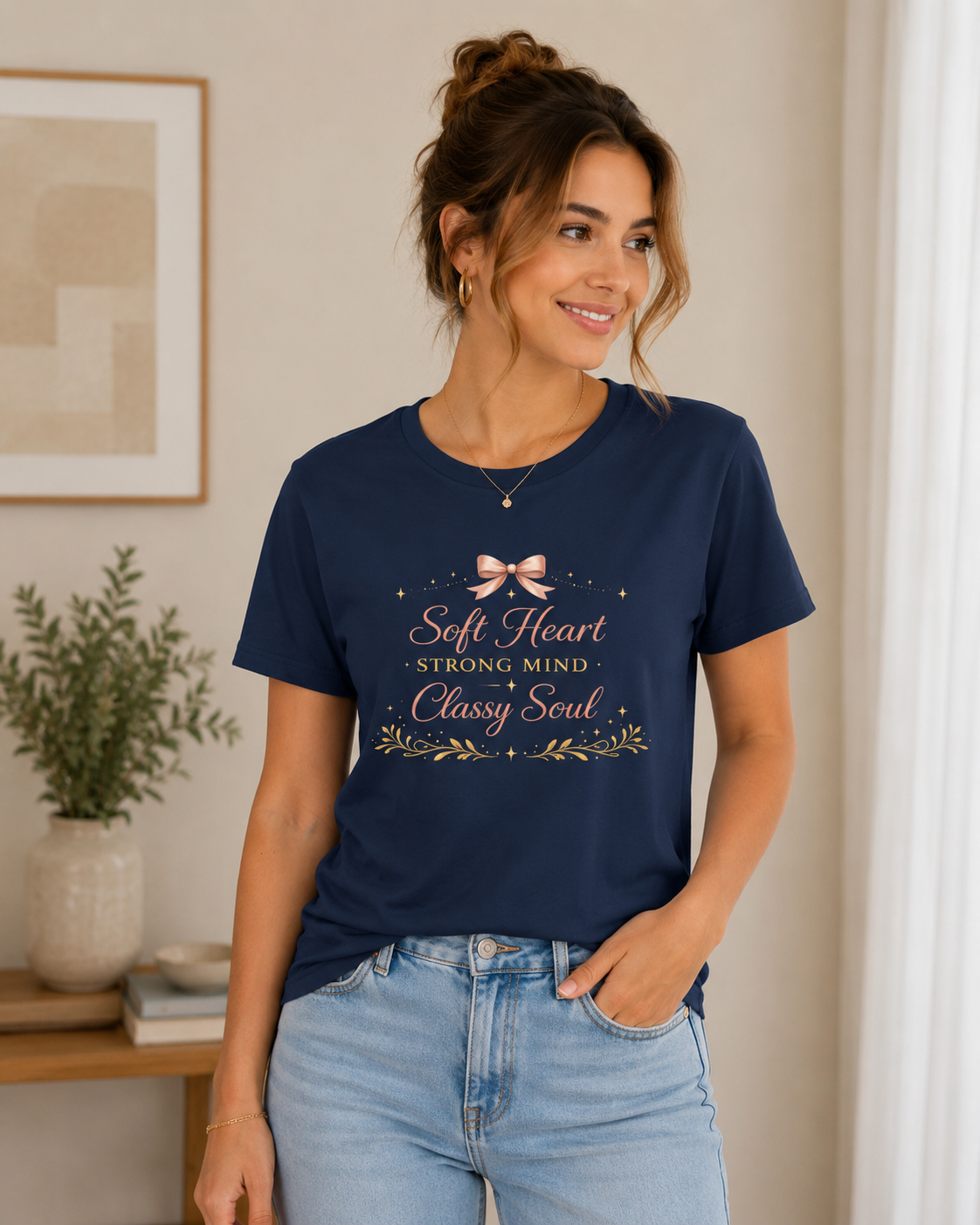Soft Heart Strong Mind Classy Soul T-Shirt — Feminine Ribbon Inspirational Tee