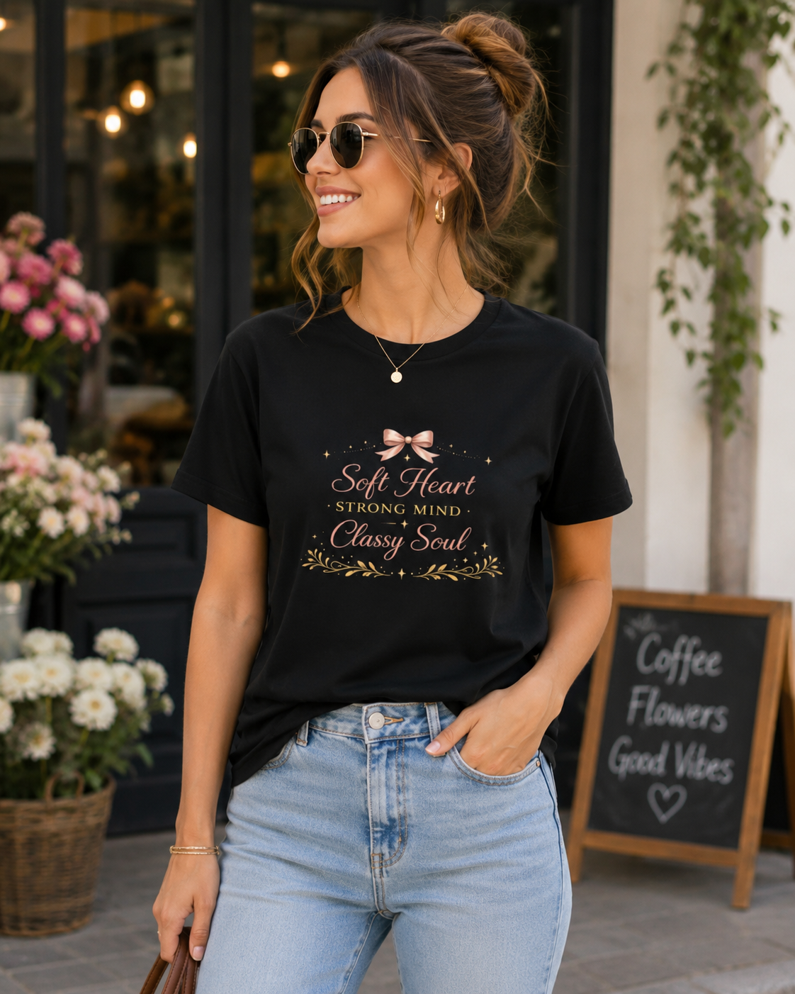 Soft Heart Strong Mind Classy Soul T-Shirt — Feminine Ribbon Inspirational Tee