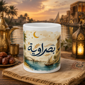 Basra Landscape Ceramic Mug – Arabic Calligraphy ‘بصراوية’ Vintage River Scene